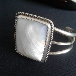 Vintage Mother of Pearl Sterling silver cuff bracelet